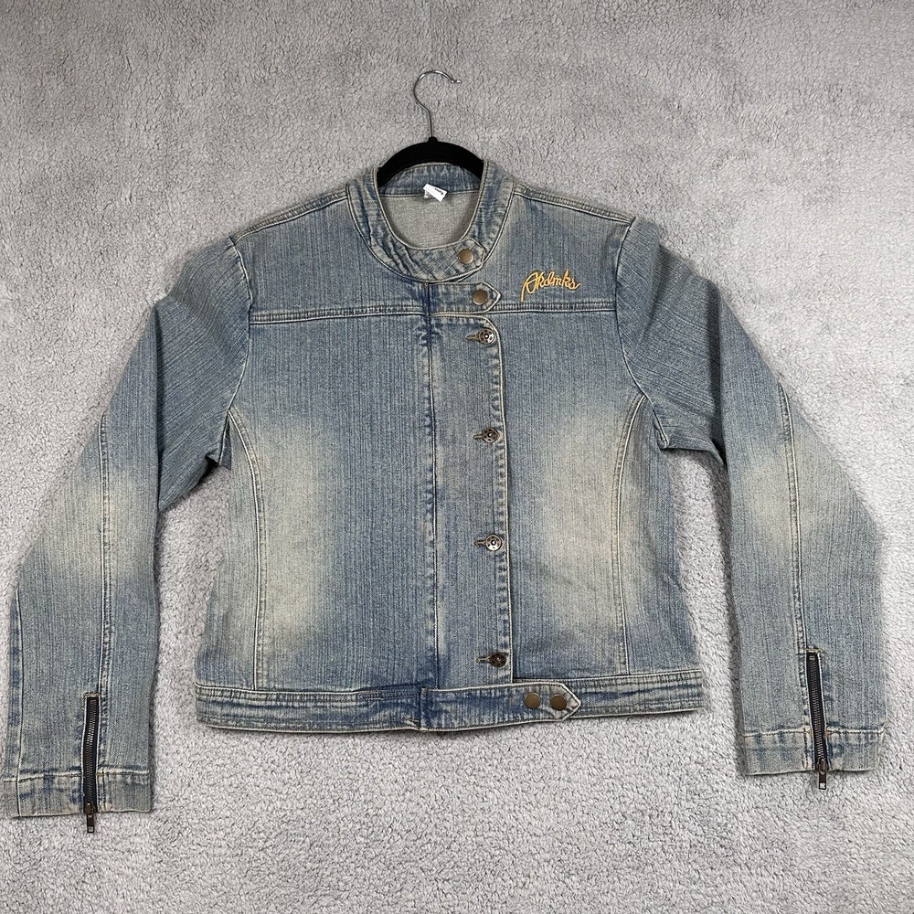 Y2K Akademiks Denim Jacket Women's XXL Blue Denim Crop Full Zip Faded Light Wash